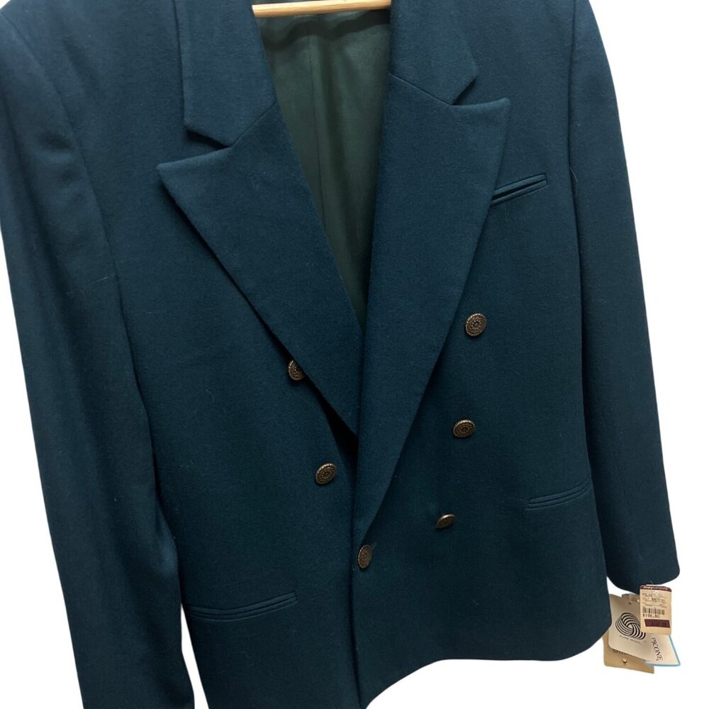 Evan Picone NWT Deadstock Vintage 90's Teal Wool Double Breasted Blazer